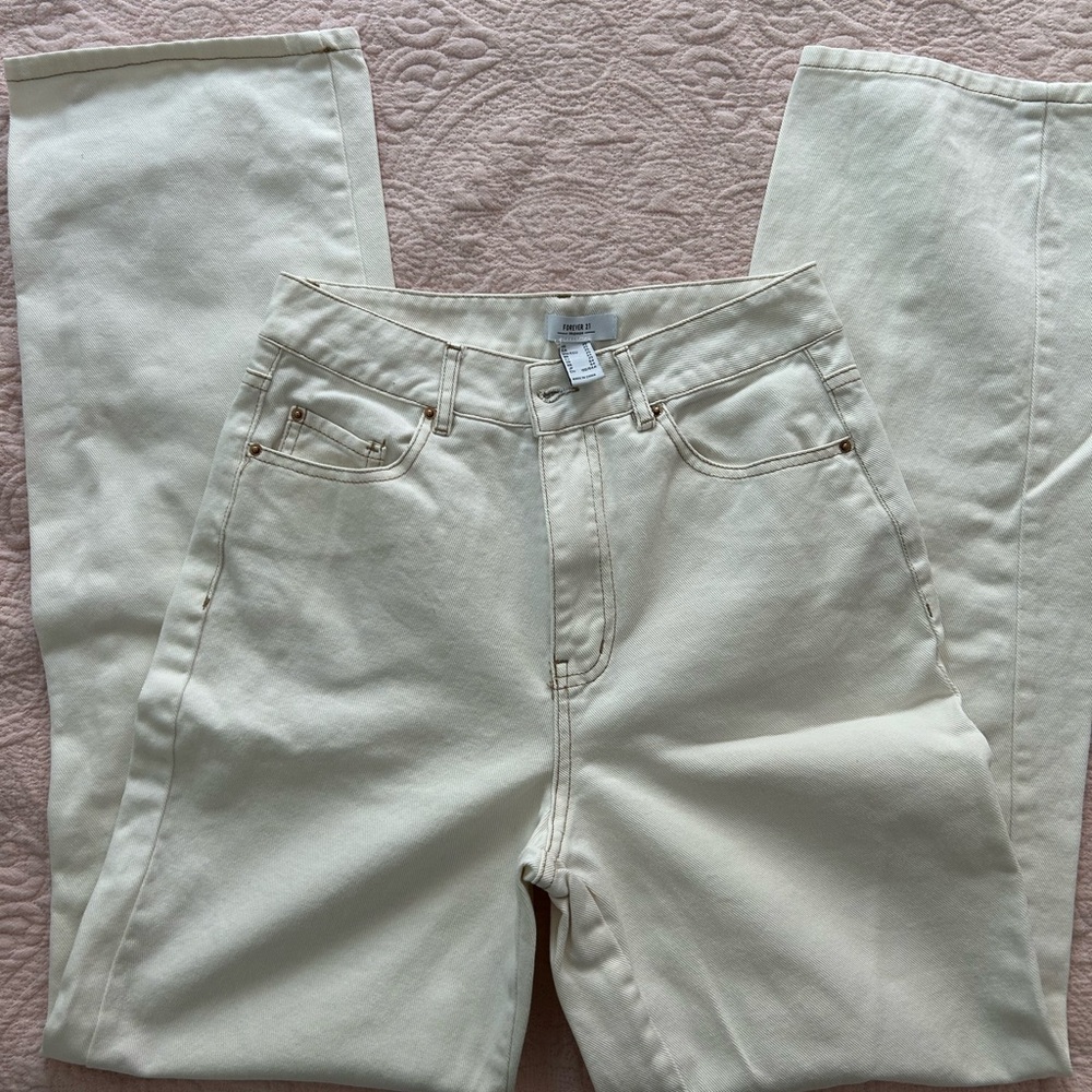 Women’s Cream High-Waisted Jeans